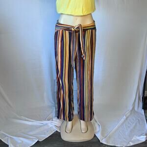 Mlle Gabrielle Multicolor Striped Wide Leg Pants Tie Waist Boho L